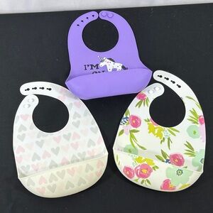Silicone Baby Bibs Set - Purple, White, and Cream